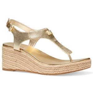 Michael Michael Kors Gold Metallic Leather Thong Espadrille Wedge Sandal- 9M